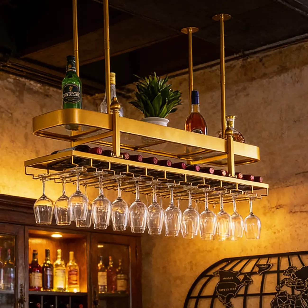 Wall-Mounted Metal Wine Rack Glam Gold Stylish Image - 1 | homeyfad