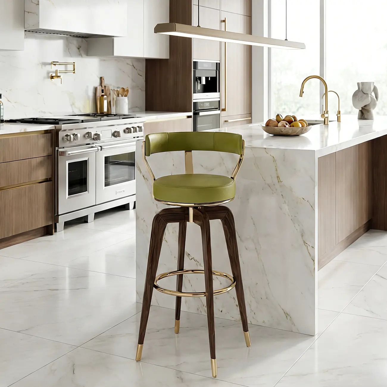 Swivel Mid Century Modern Counter Height Leather Bar Stools Image - 8 | homeyfad