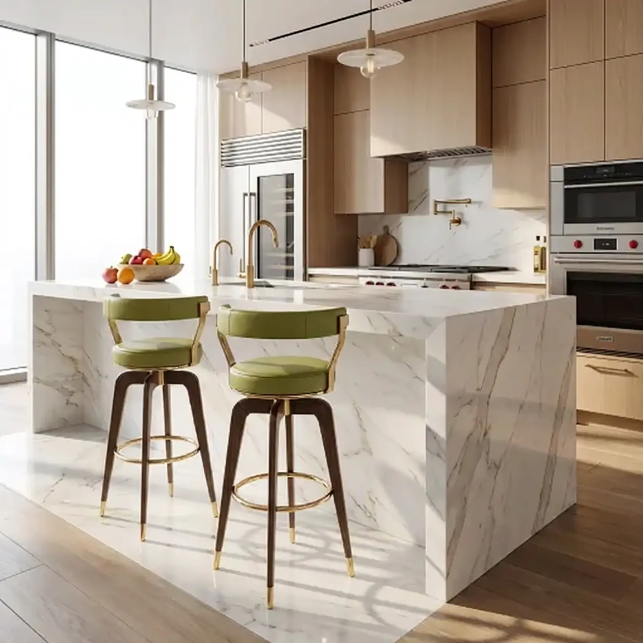 Swivel Mid Century Modern Counter Height Leather Bar Stools Image - 1 | homeyfad