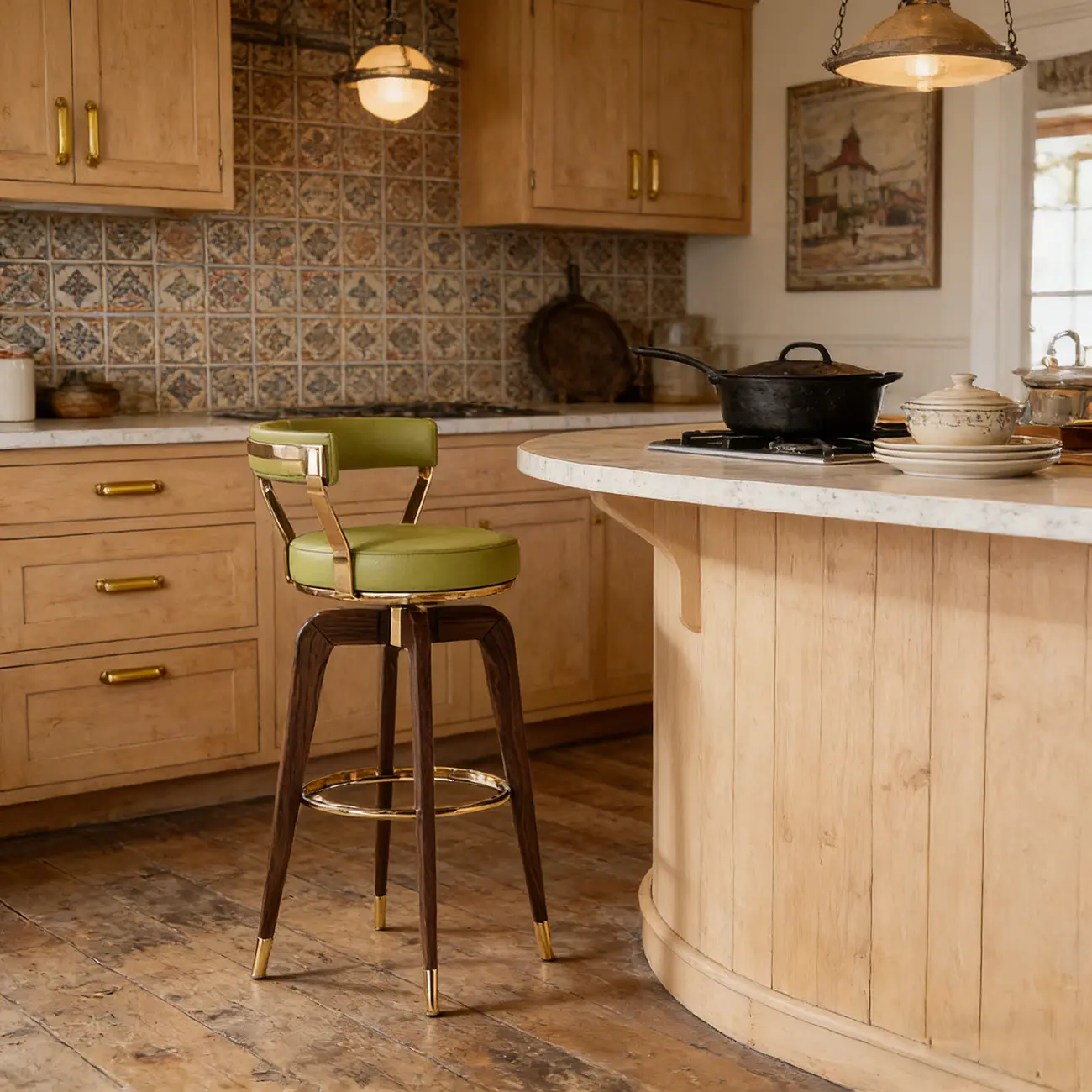 Swivel Mid Century Modern Counter Height Leather Bar Stools Image - 4 | homeyfad