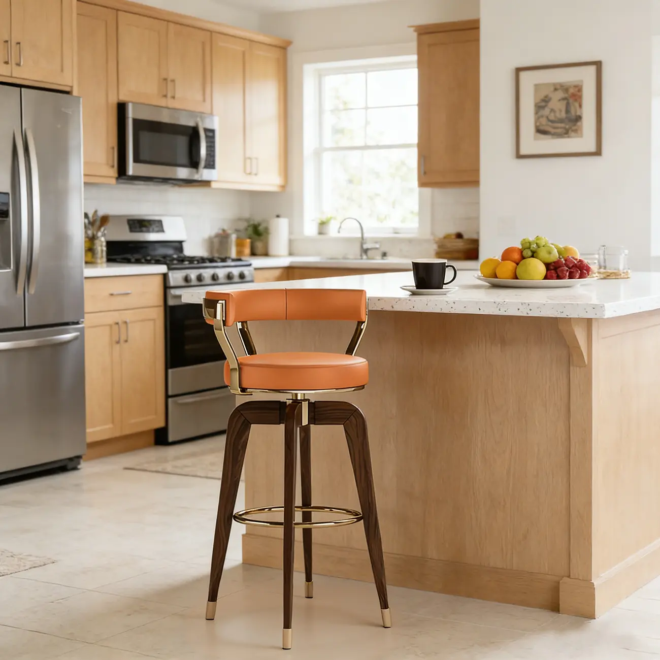 Swivel Mid Century Modern Counter Height Leather Bar Stools Image - 2 | homeyfad