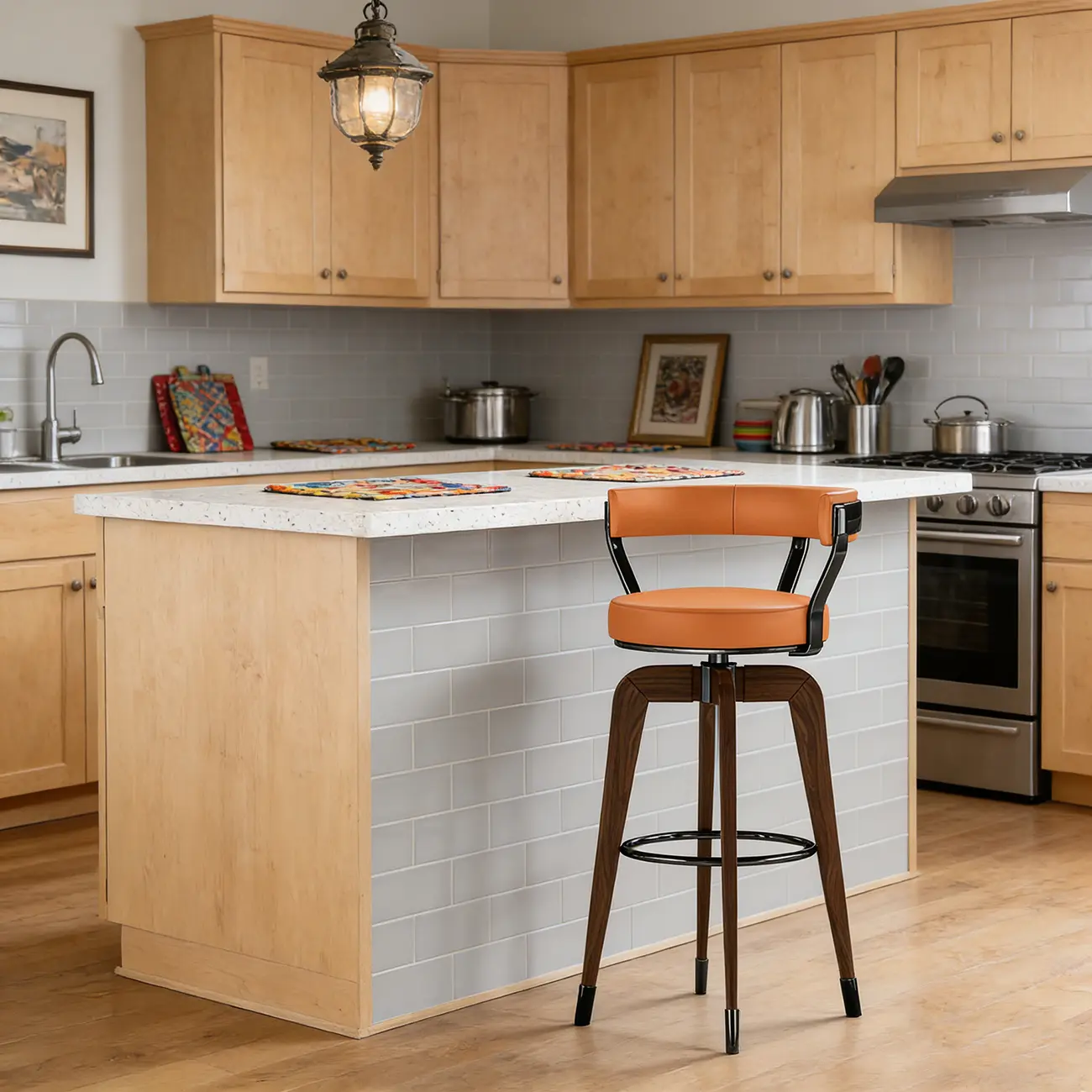 Swivel Mid Century Modern Counter Height Leather Bar Stools Image - 5 | homeyfad