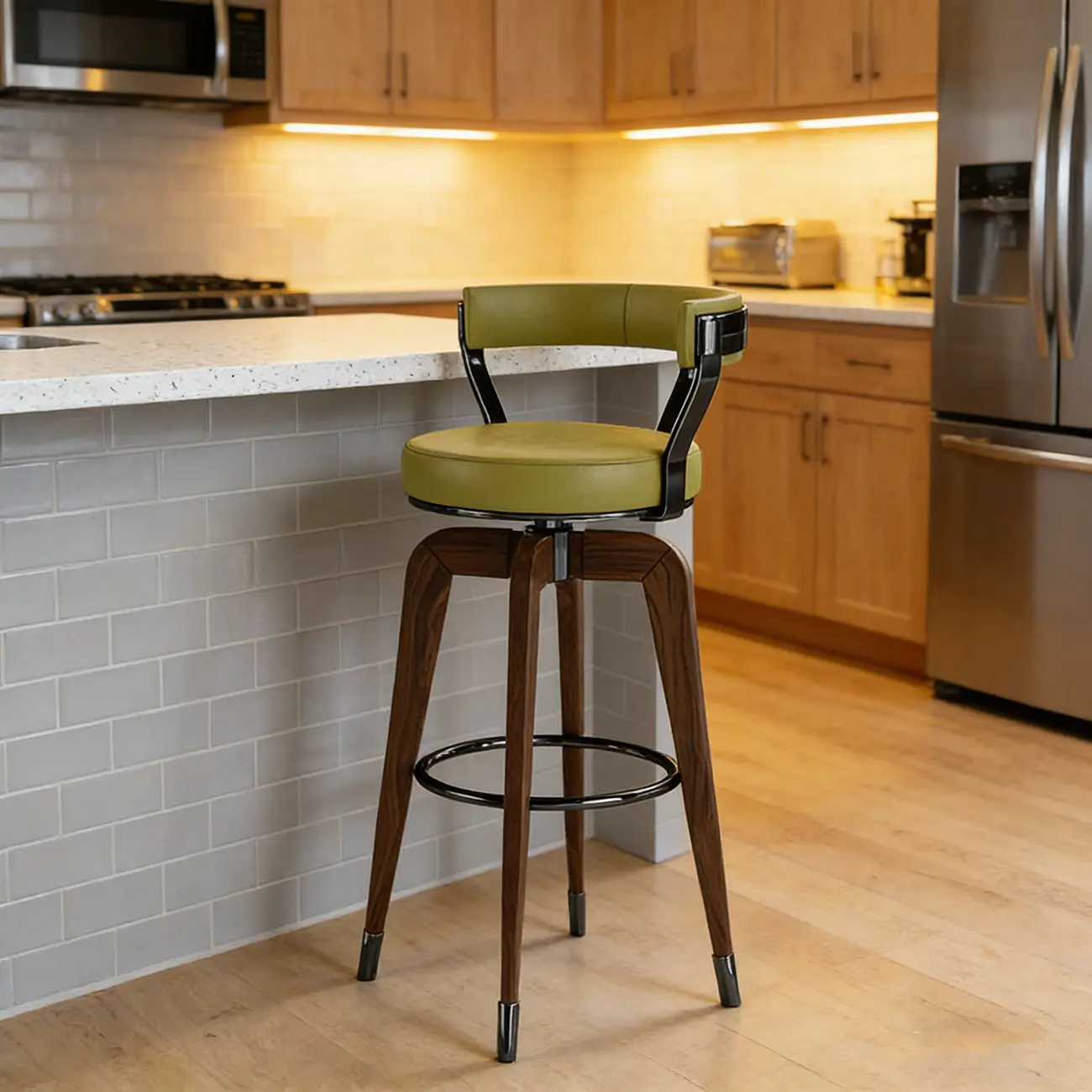 Swivel Mid Century Modern Counter Height Leather Bar Stools Image - 7 | homeyfad