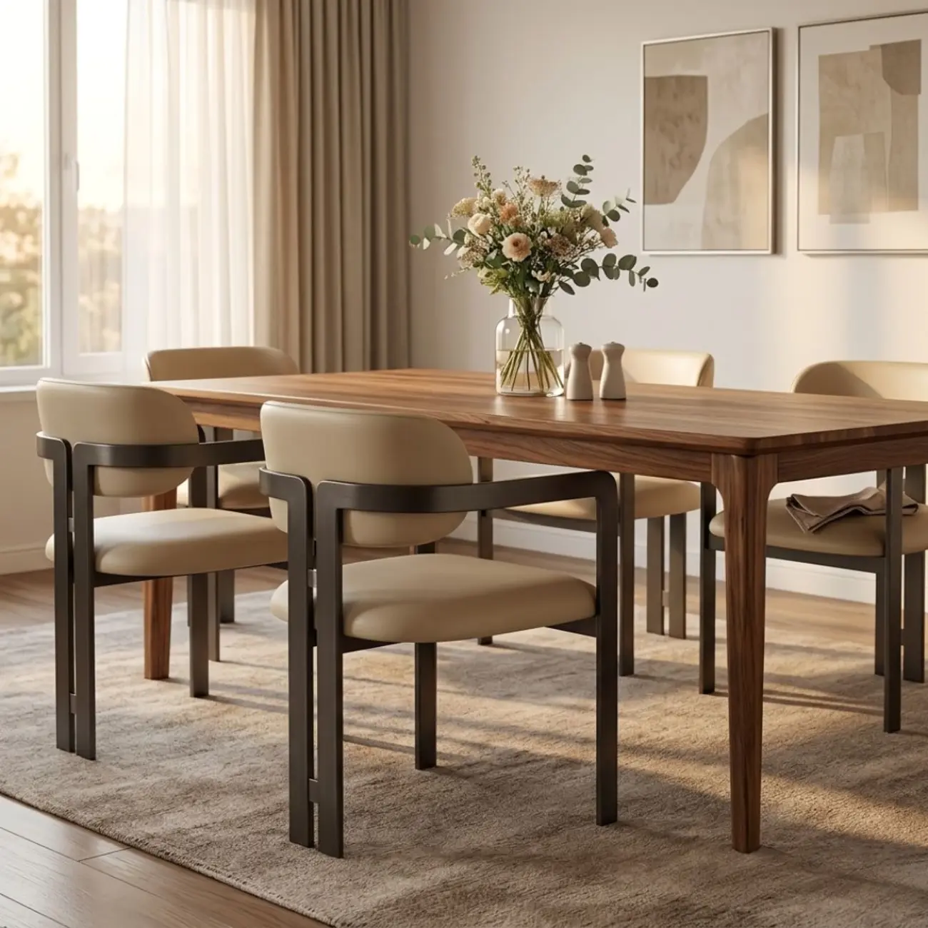 Modern Faux Leather Arm Dining Chair with Alloy Legs Image - 2 | homeyfad