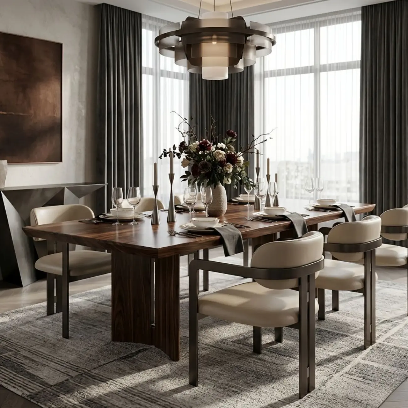 Modern Faux Leather Arm Dining Chair with Alloy Legs Image - 1 | homeyfad