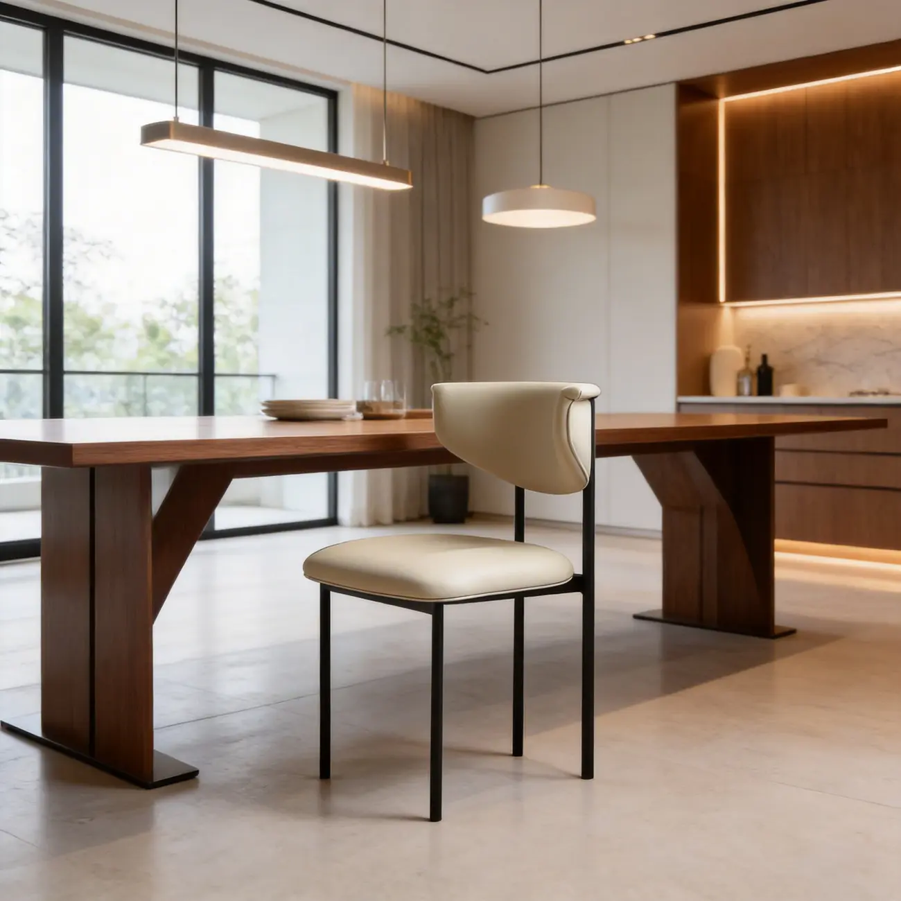 Upholstered Metal Legs Open Back Dining Chair Image - 1 | homeyfad