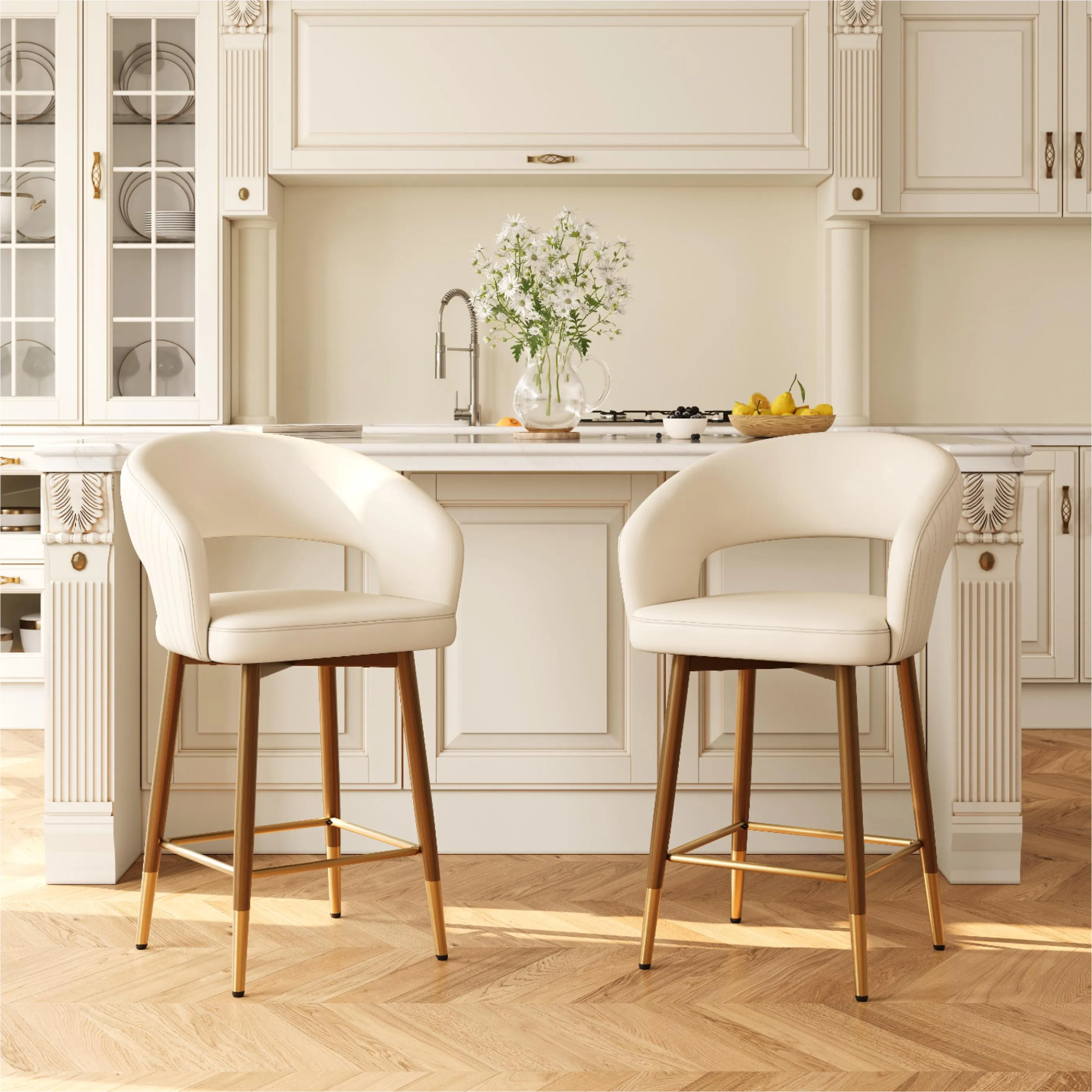 Modern Open Curved Back Upholstered Counter Height Bar Stools Image - 6 | homeyfad
