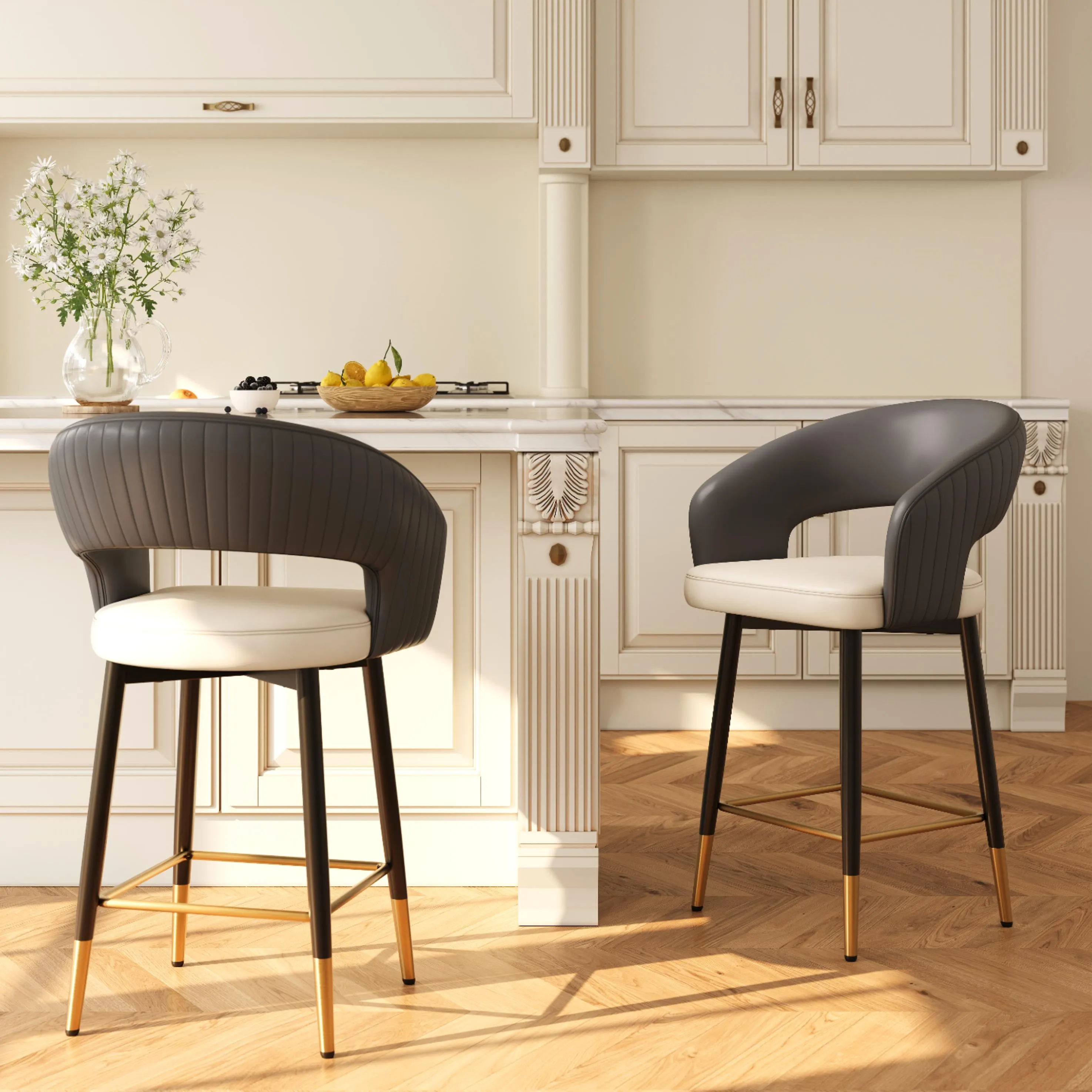 Modern Open Curved Back Upholstered Counter Height Bar Stools Image - 7 | homeyfad