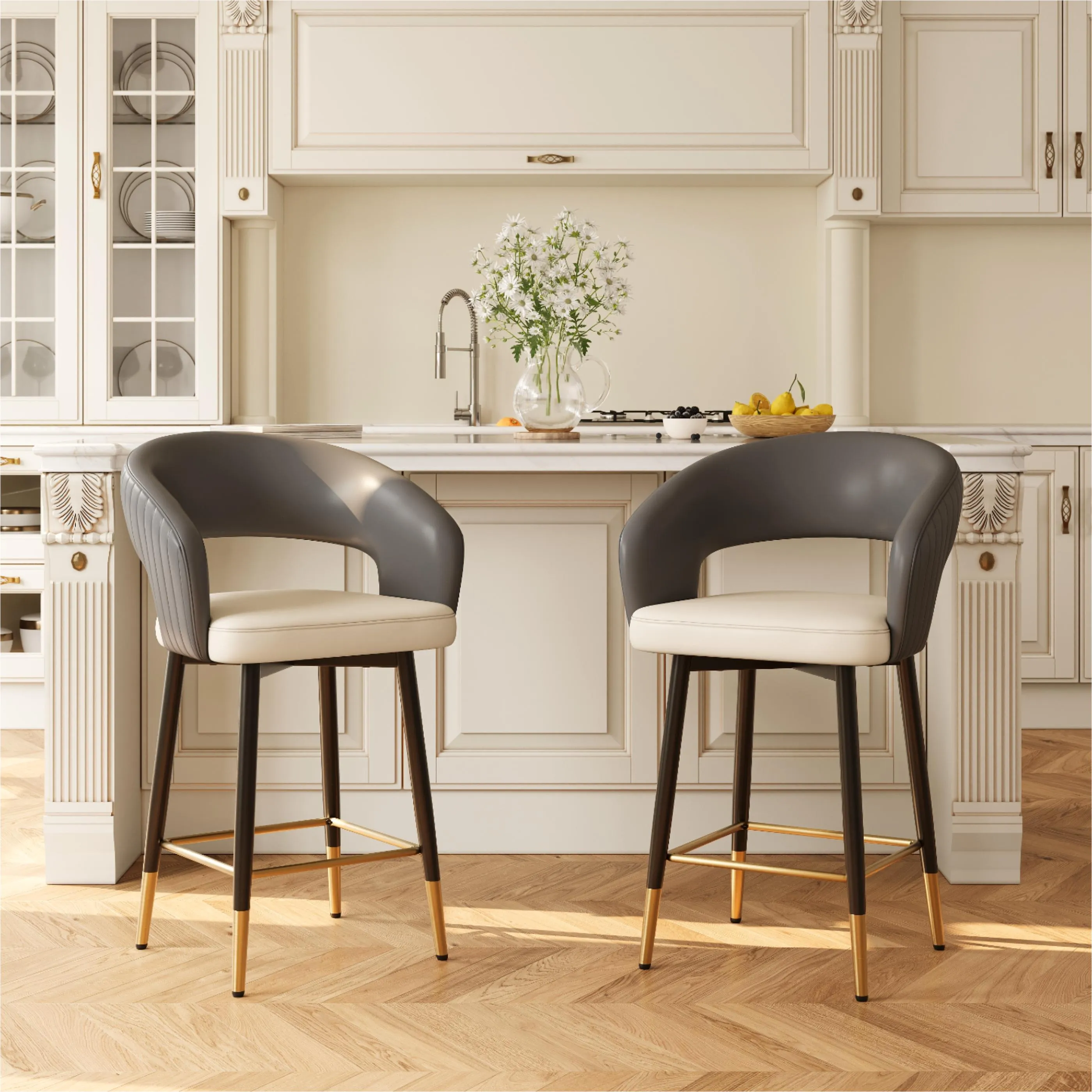 Modern Open Curved Back Upholstered Counter Height Bar Stools Image - 9 | homeyfad