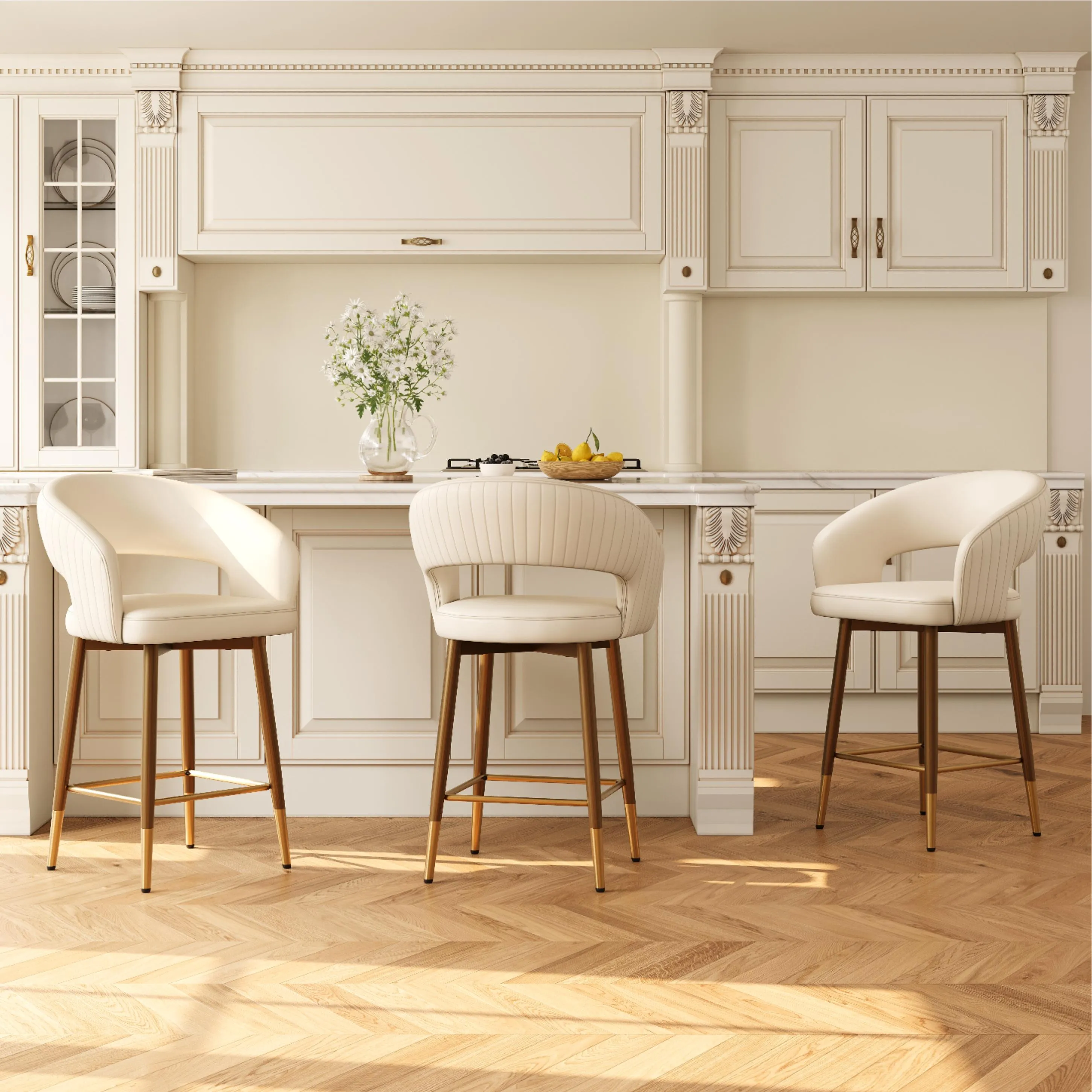 Modern Open Curved Back Upholstered Counter Height Bar Stools Image - 5 | homeyfad