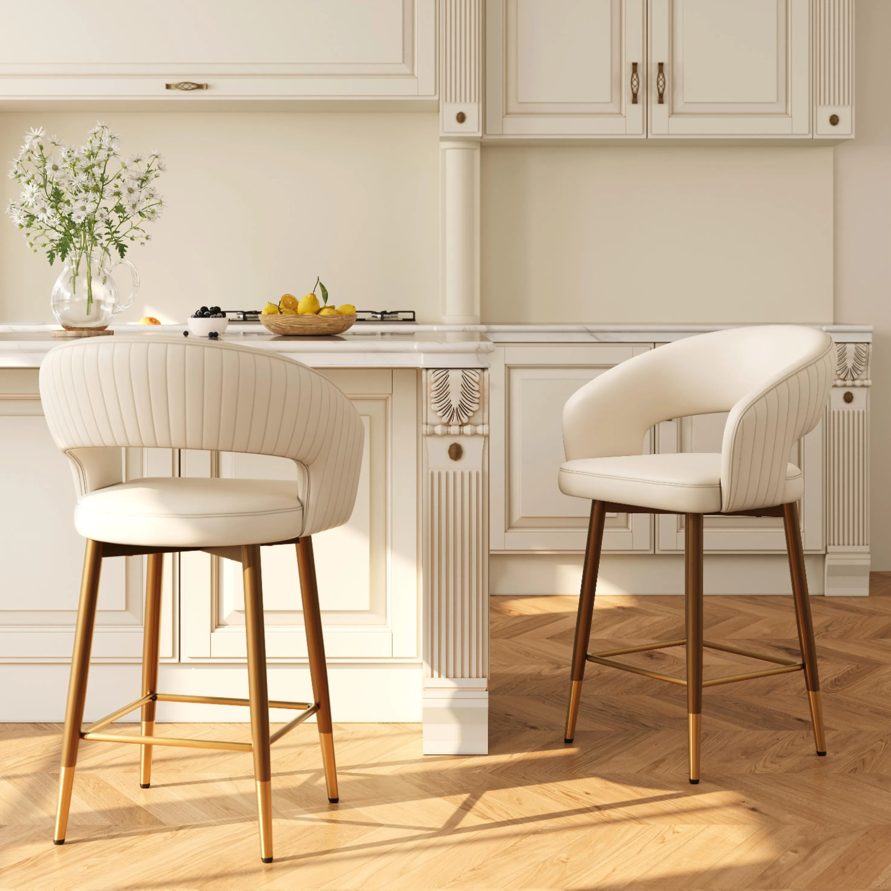 Modern Open Curved Back Upholstered Counter Height Bar Stools Image - 10 | homeyfad