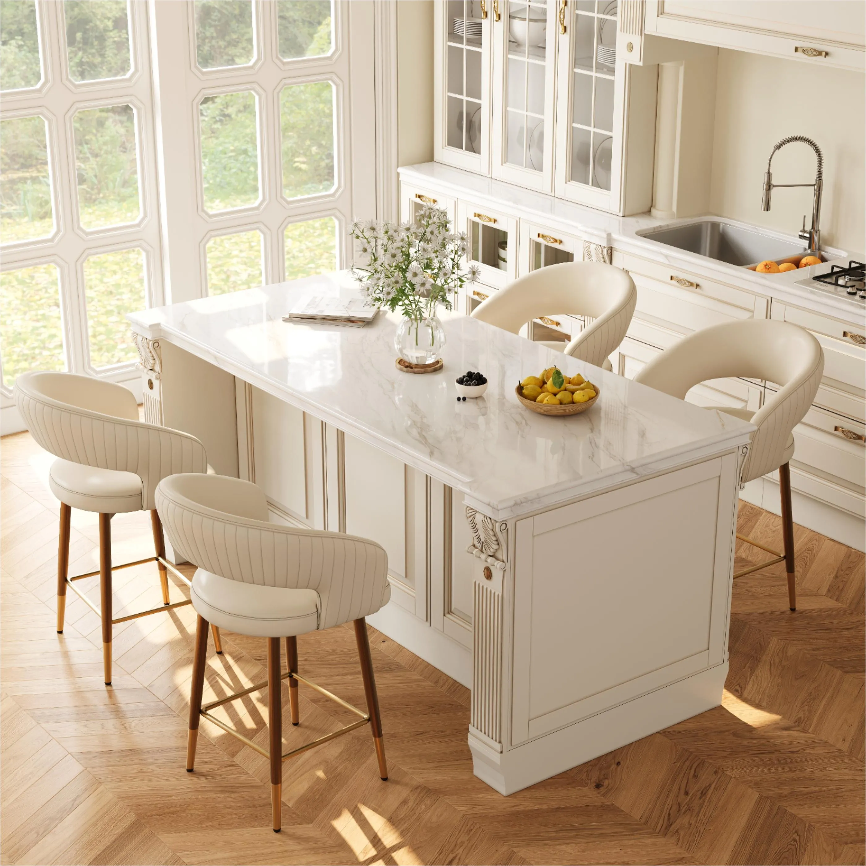 Modern Open Curved Back Upholstered Counter Height Bar Stools Image - 4 | homeyfad