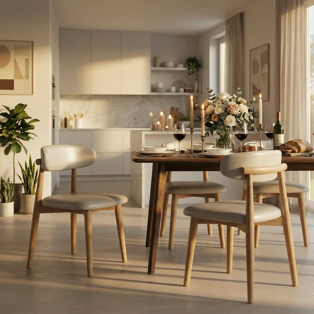 Mid-Century Modern Wooden Dining Chair Set of 2 Image - 2 | homeyfad