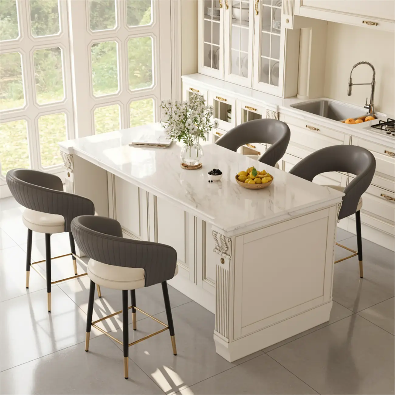 Modern Open Curved Back Upholstered Counter Height Bar Stools Image - 1 | homeyfad