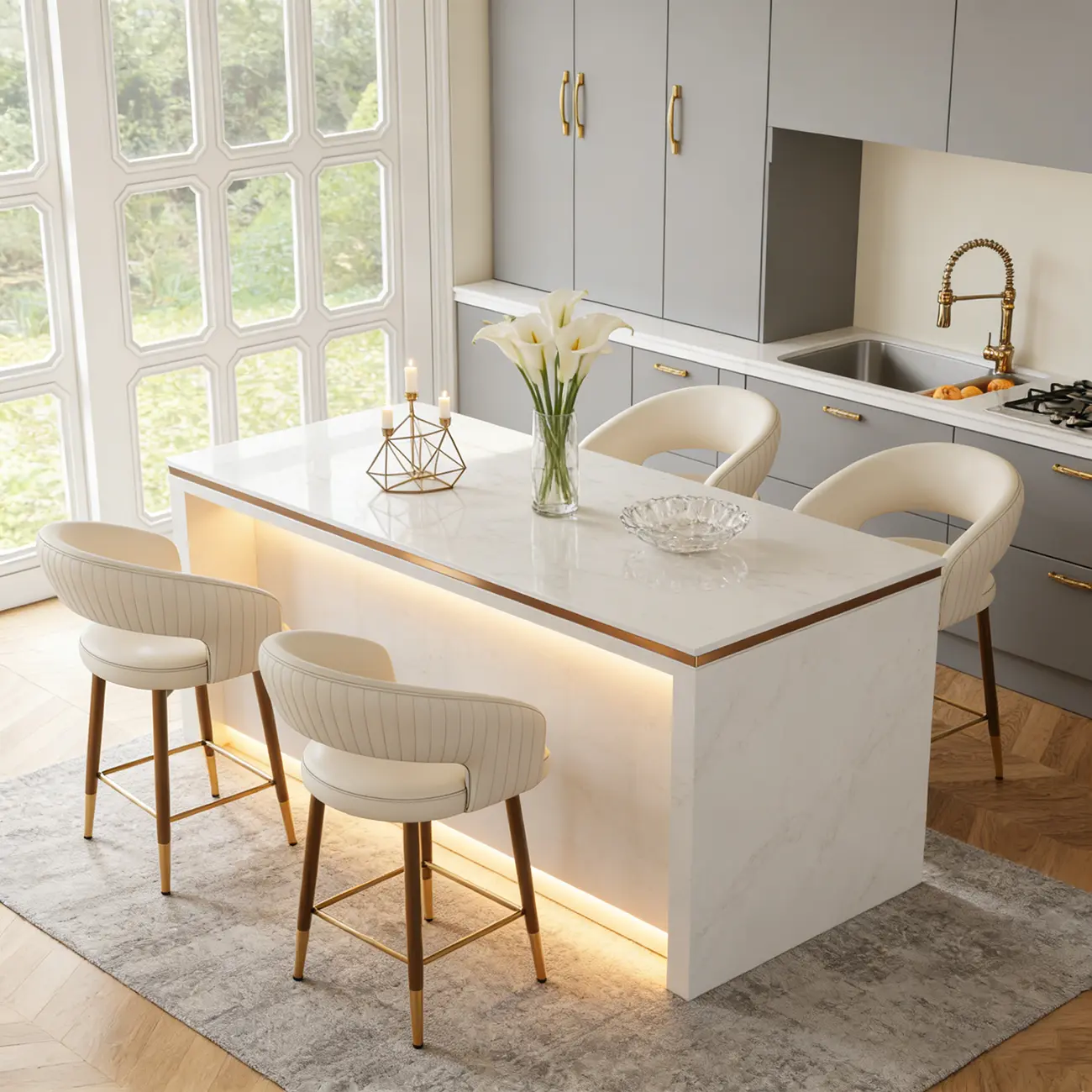 Modern Open Curved Back Upholstered Counter Height Bar Stools Image - 2 | homeyfad