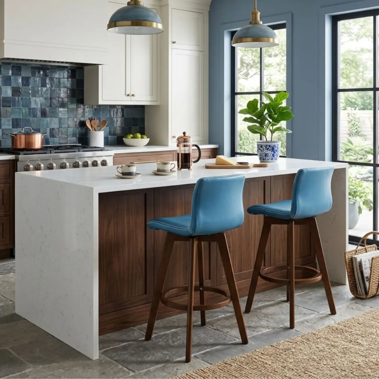 Mid-Century Distressed Leather Swivel Bar Stool with Back Image - 7 | homeyfad