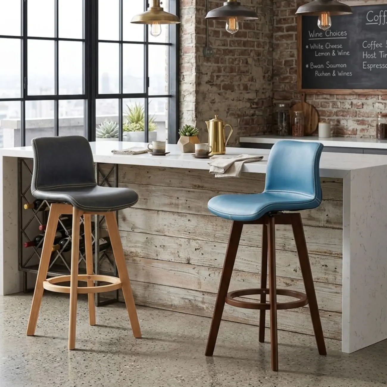 Mid-Century Distressed Leather Swivel Bar Stool with Back Image - 8 | homeyfad