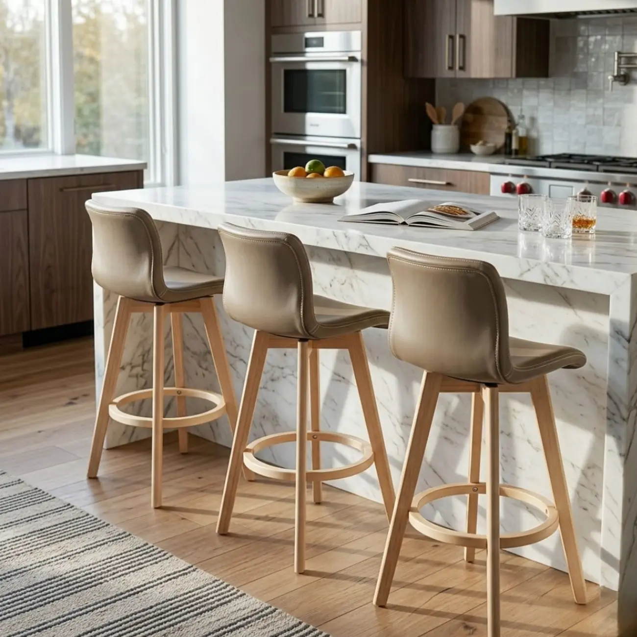 Mid-Century Distressed Leather Swivel Bar Stool with Back Image - 4 | homeyfad