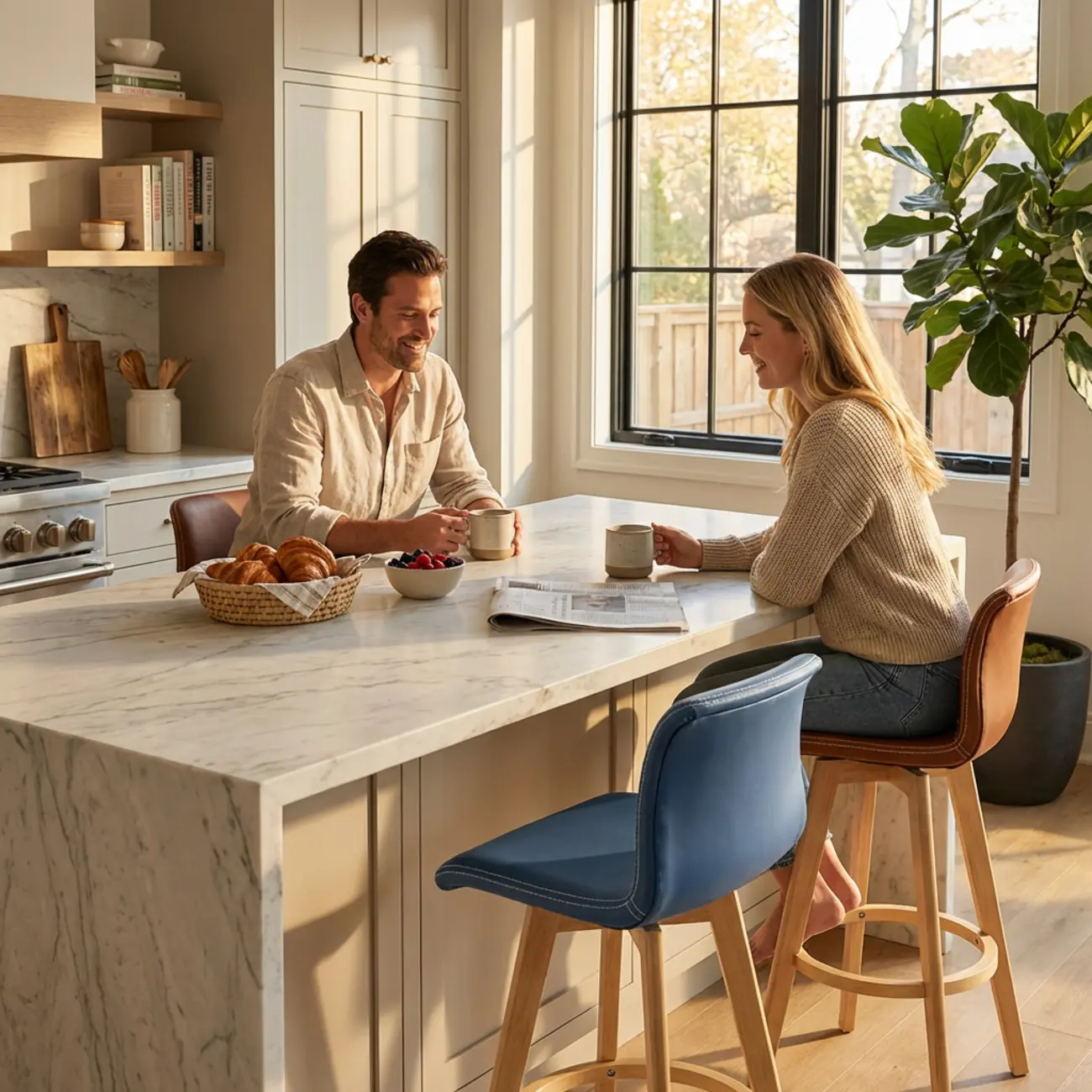 Mid-Century Distressed Leather Swivel Bar Stool with Back Image - 5 | homeyfad