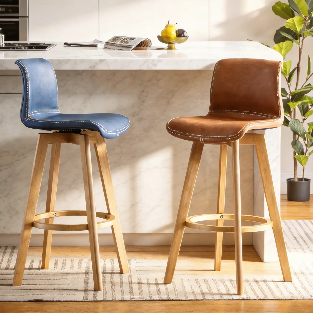 Mid-Century Distressed Leather Swivel Bar Stool with Back Image - 2 | homeyfad