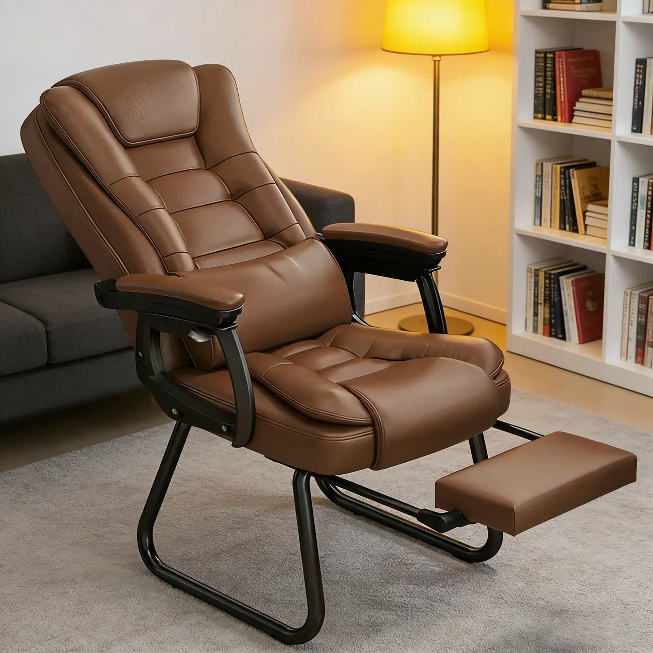 Luxurious Ink Leather Steel Reclining Office Chair Image - 2 | homeyfad