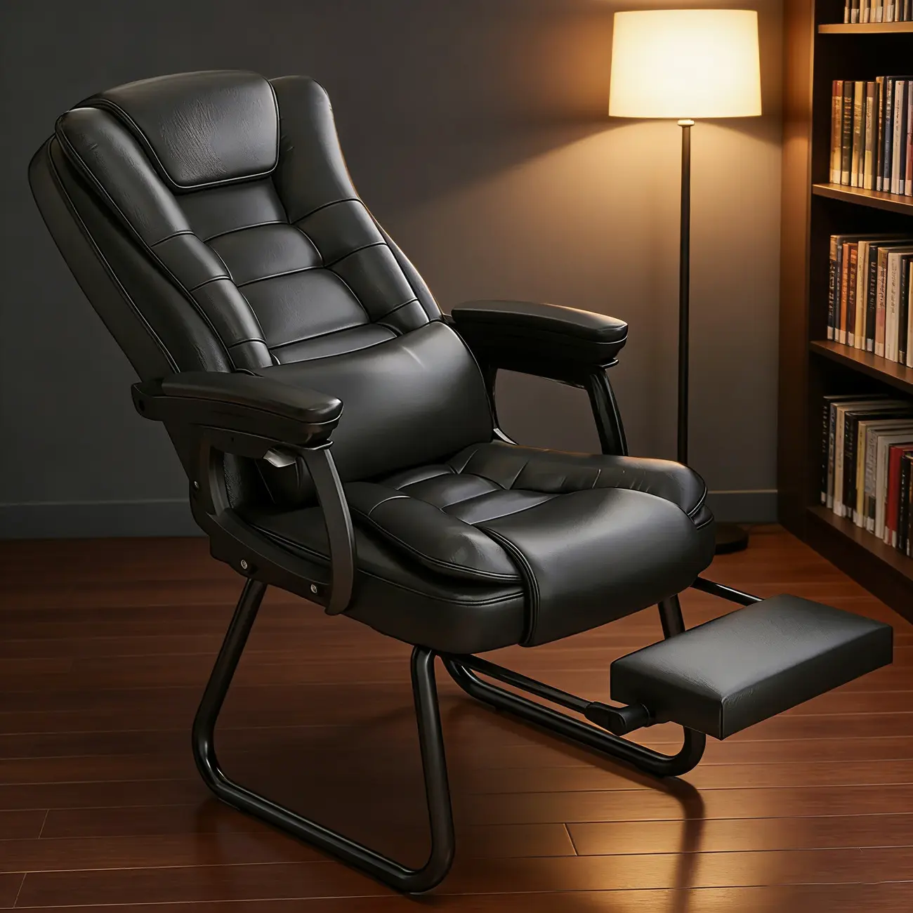 Luxurious Ink Leather Steel Reclining Office Chair Image - 1 | homeyfad