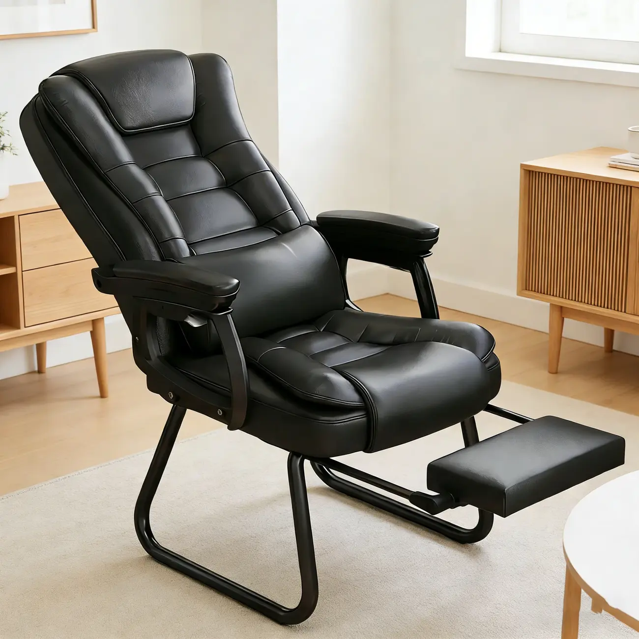 Luxurious Ink Leather Steel Reclining Office Chair Image - 3 | homeyfad