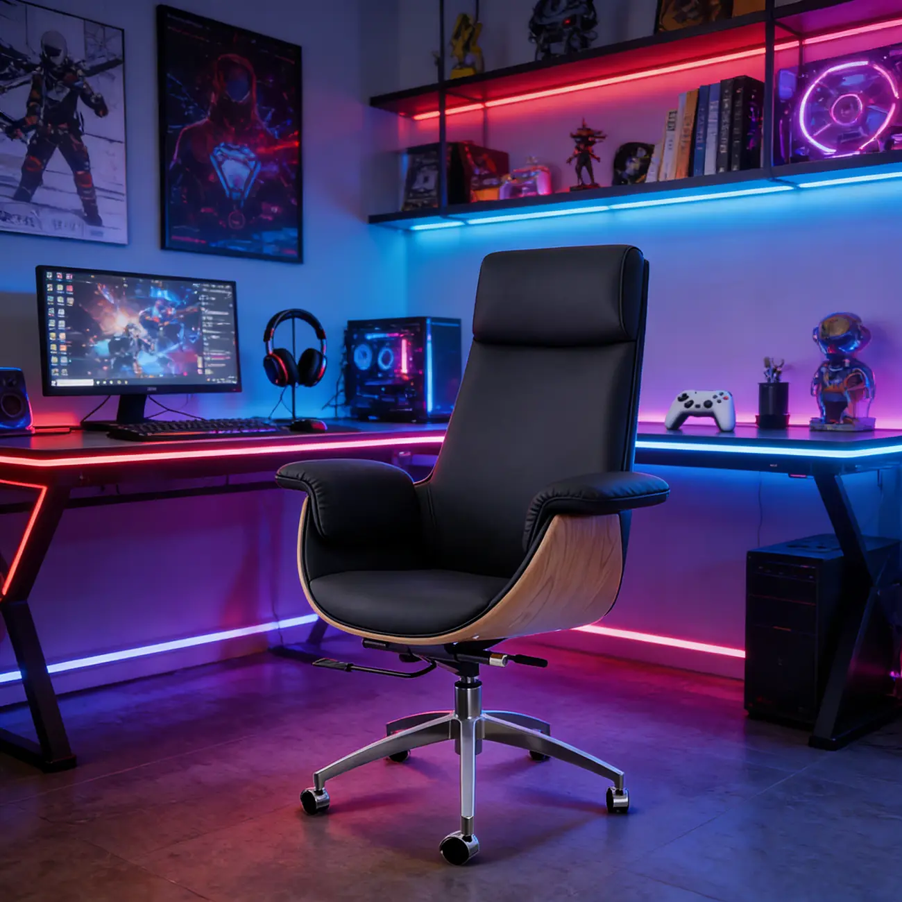 Swivel Armrest Upholstered Full Back Adjustable Office Chair Image - 5 | homeyfad