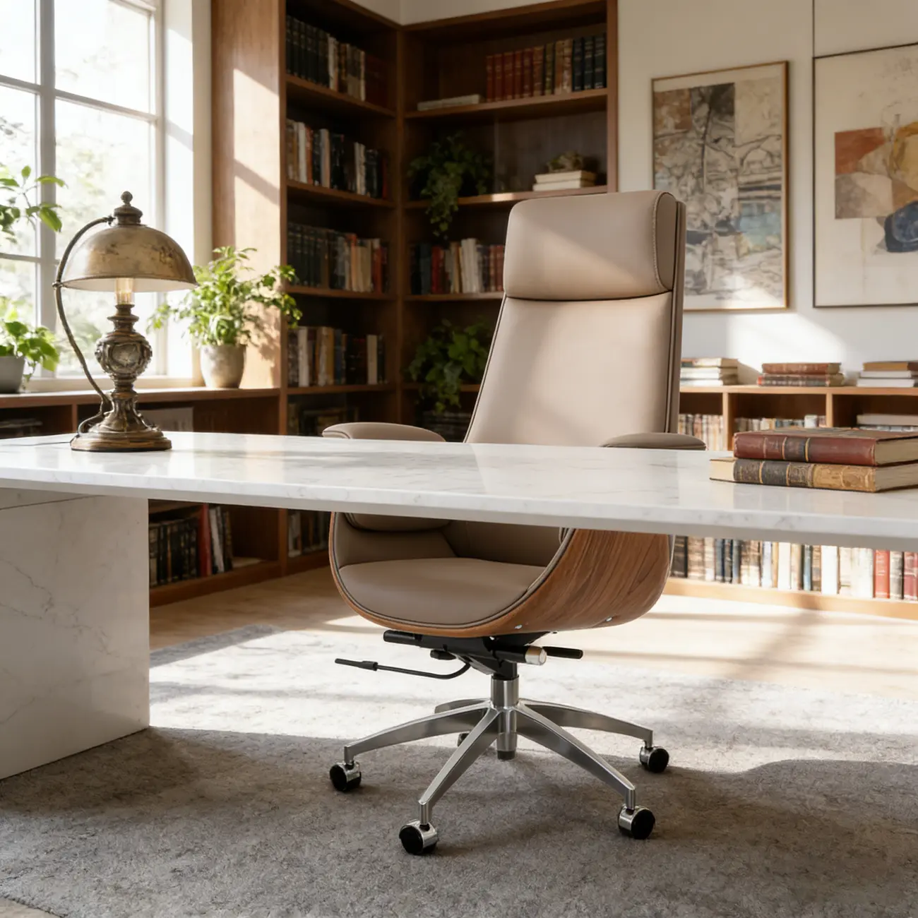 Swivel Armrest Upholstered Full Back Adjustable Office Chair Image - 2 | homeyfad