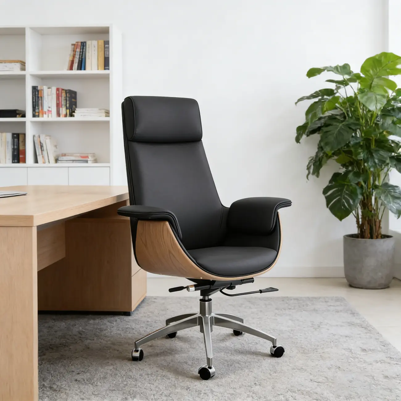 Swivel Armrest Upholstered Full Back Adjustable Office Chair Image - 6 | homeyfad