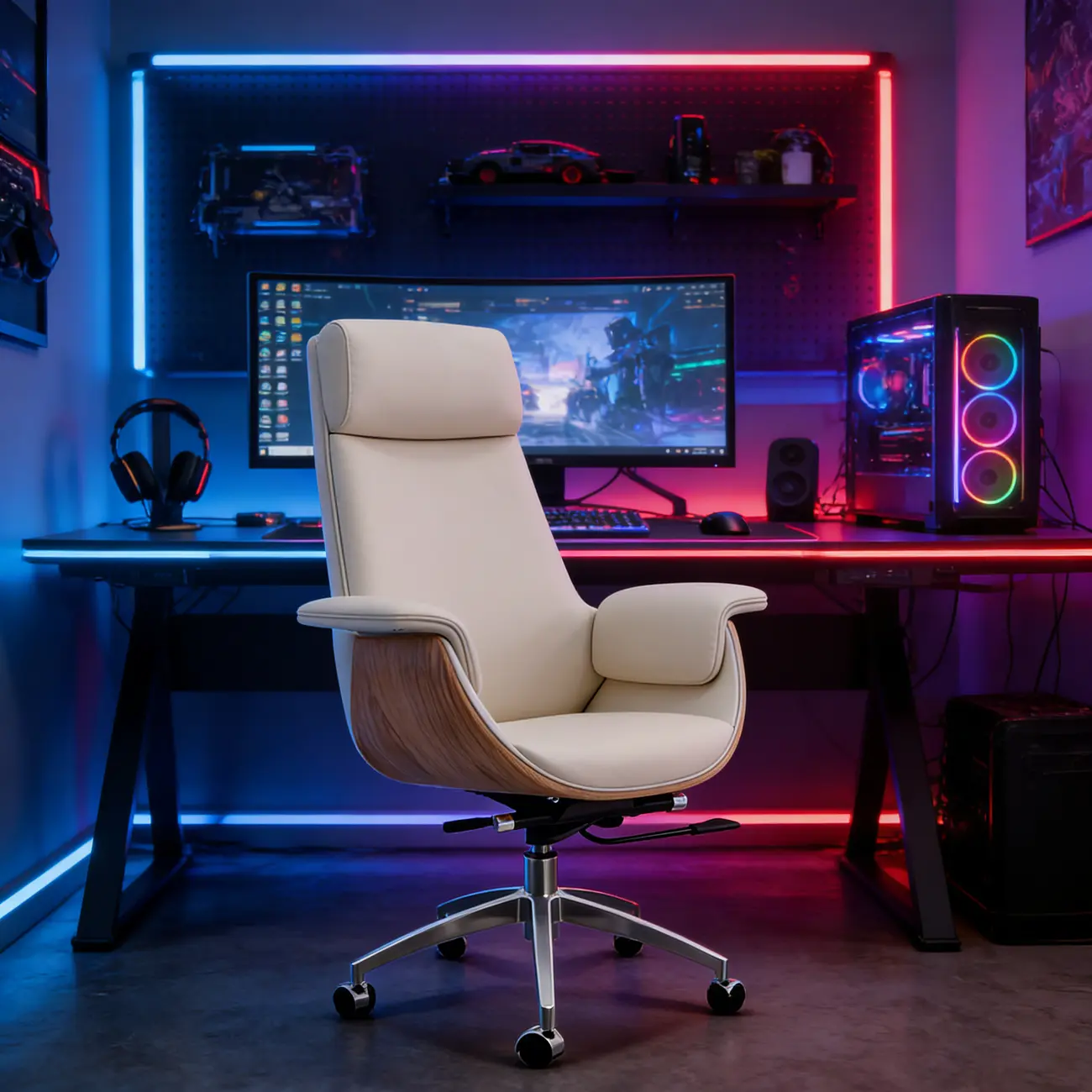 Swivel Armrest Upholstered Full Back Adjustable Office Chair Image - 4 | homeyfad