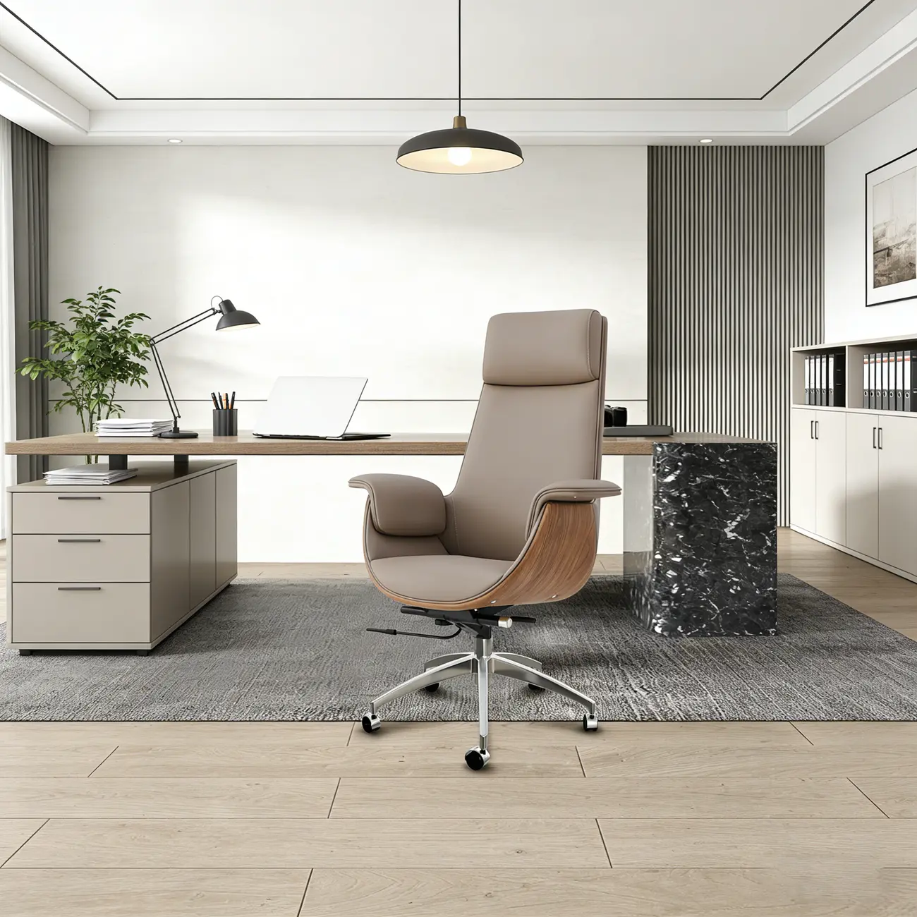 Swivel Armrest Upholstered Full Back Adjustable Office Chair Image - 3 | homeyfad