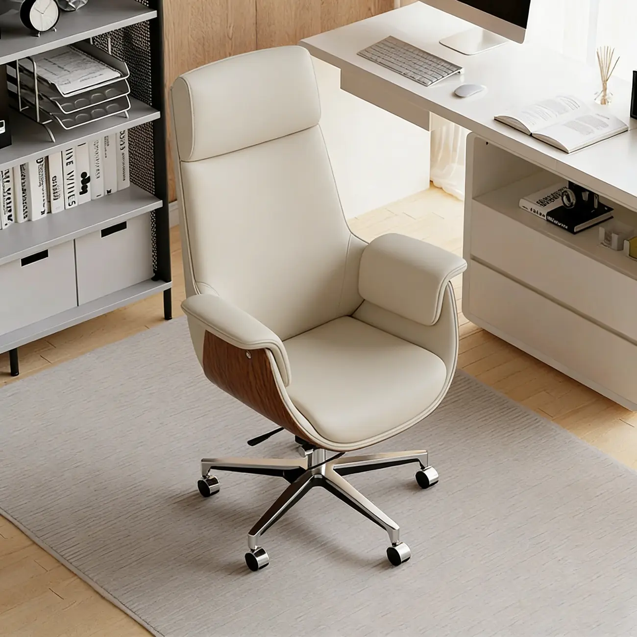 Swivel Armrest Upholstered Full Back Adjustable Office Chair Image - 1 | homeyfad