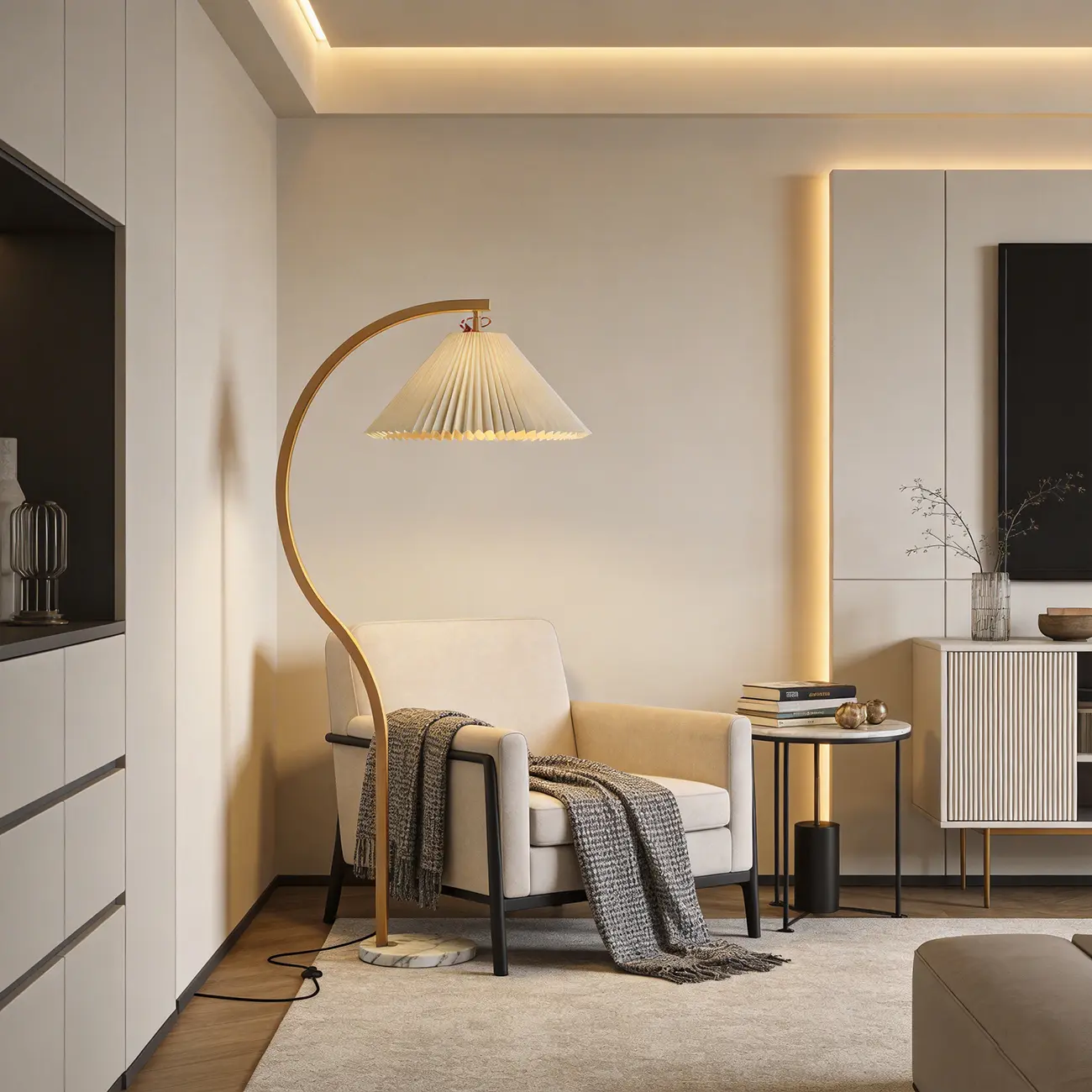 Modern Arched Floor Lamp with Adjustable Pleated Shade Image - 6 | homeyfad