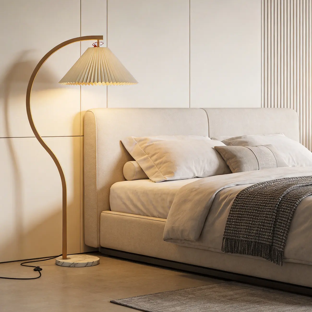 Modern Arched Floor Lamp with Adjustable Pleated Shade Image - 8 | homeyfad