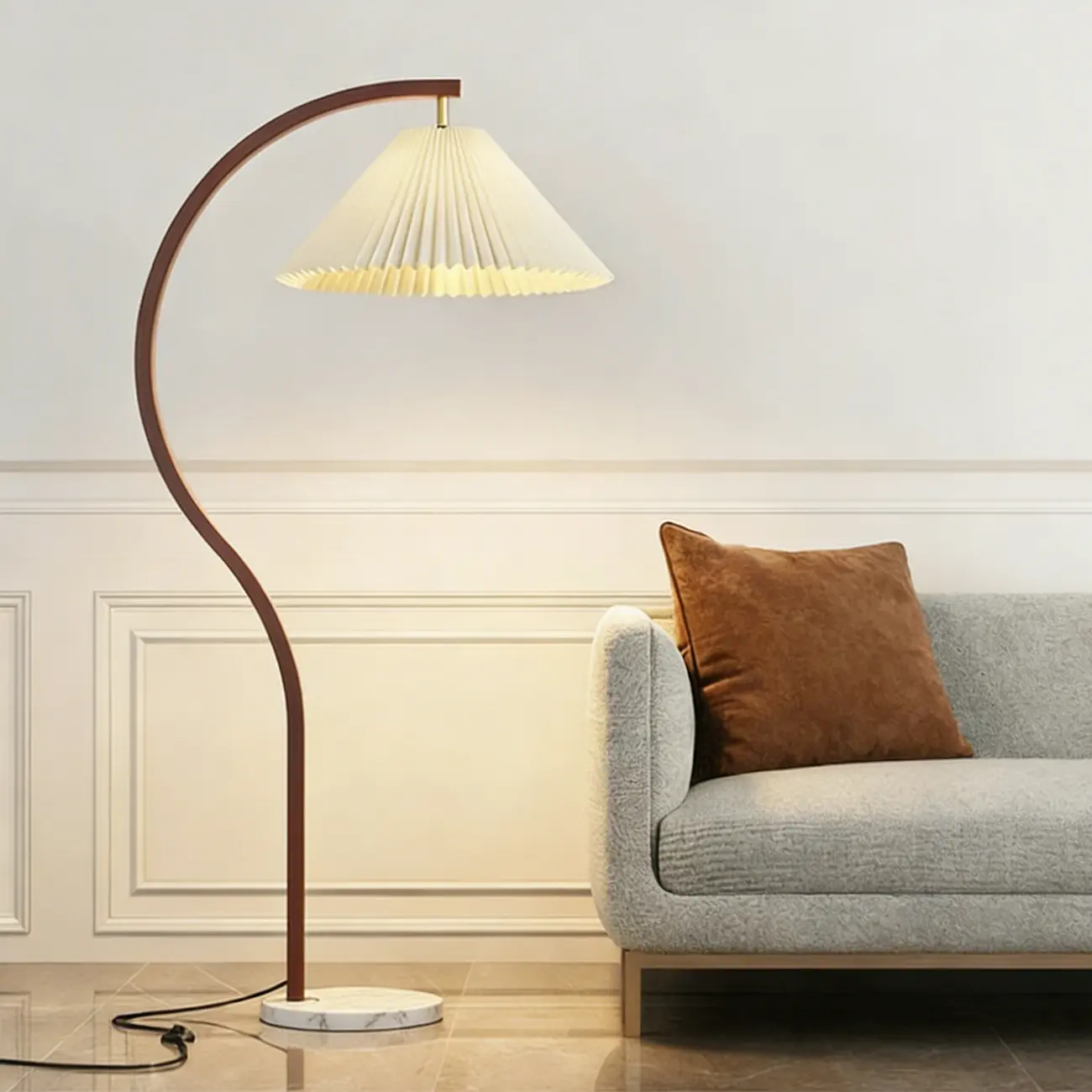 Modern Arched Floor Lamp with Adjustable Pleated Shade Image - 2 | homeyfad
