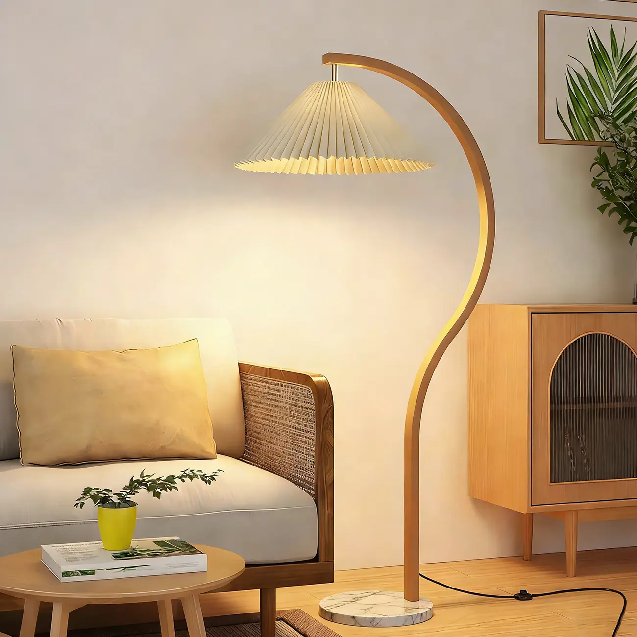 Modern Arched Floor Lamp with Adjustable Pleated Shade Image - 7 | homeyfad
