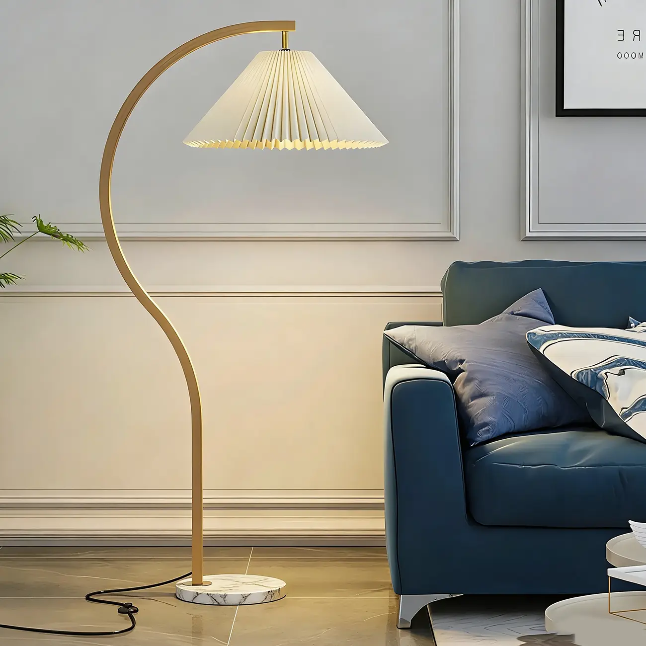 Modern Arched Floor Lamp with Adjustable Pleated Shade Image - 5 | homeyfad