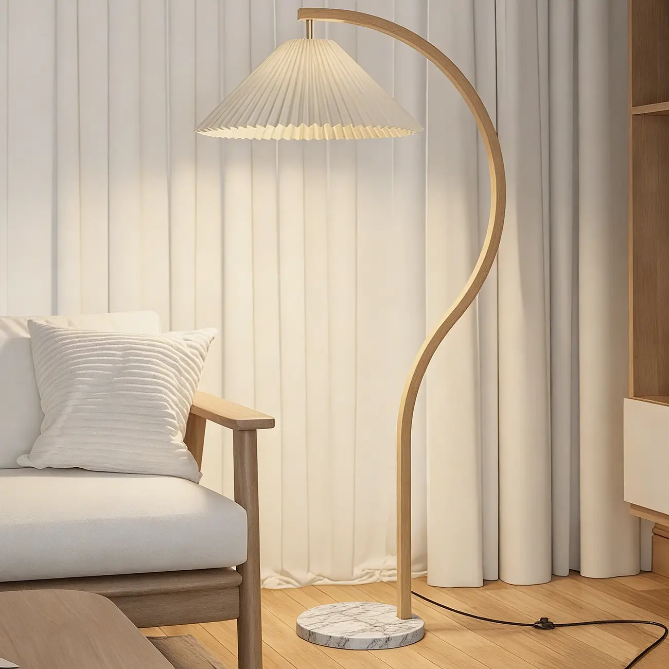 Modern Arched Floor Lamp with Adjustable Pleated Shade Image - 9 | homeyfad