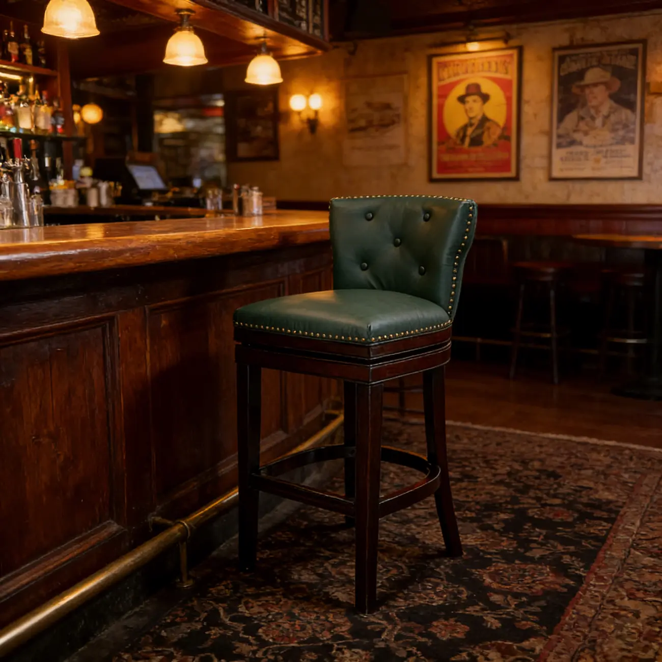 Solid Wood Genuine Leather Swivel Bar Stool Image - 10 | homeyfad