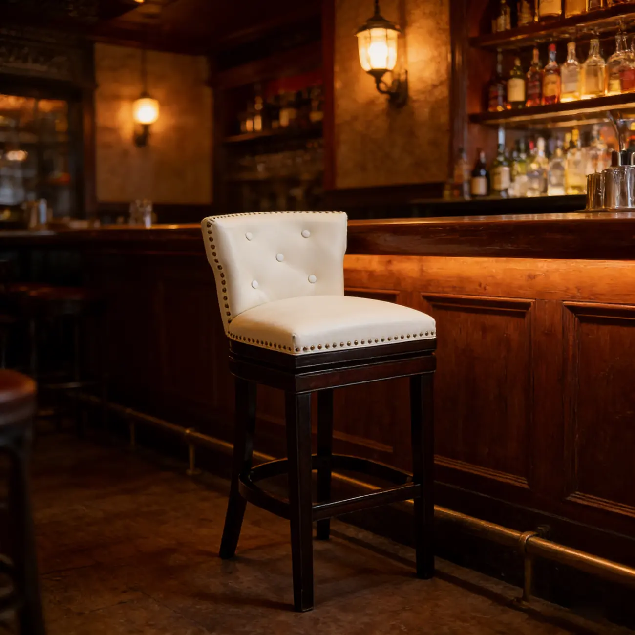 Solid Wood Genuine Leather Swivel Bar Stool Image - 9 | homeyfad