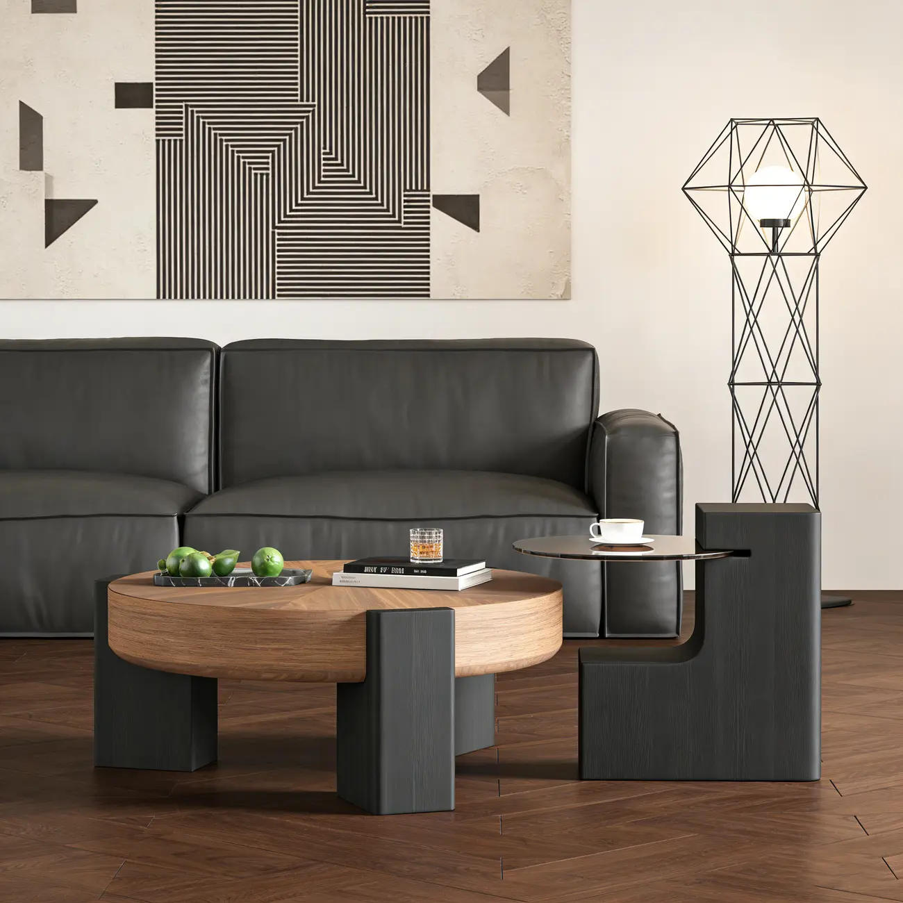 Modern Round Wooden Glass Top Coffee Table Image - 2 | homeyfad