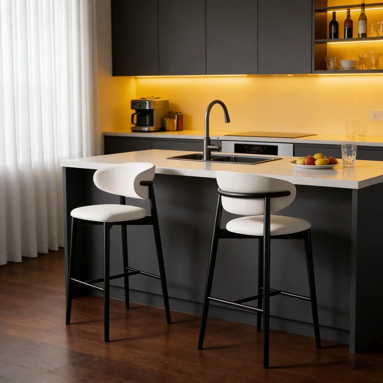 Art Deco Low Back Counter Height Leather Bar Stool Image - 1 | homeyfad