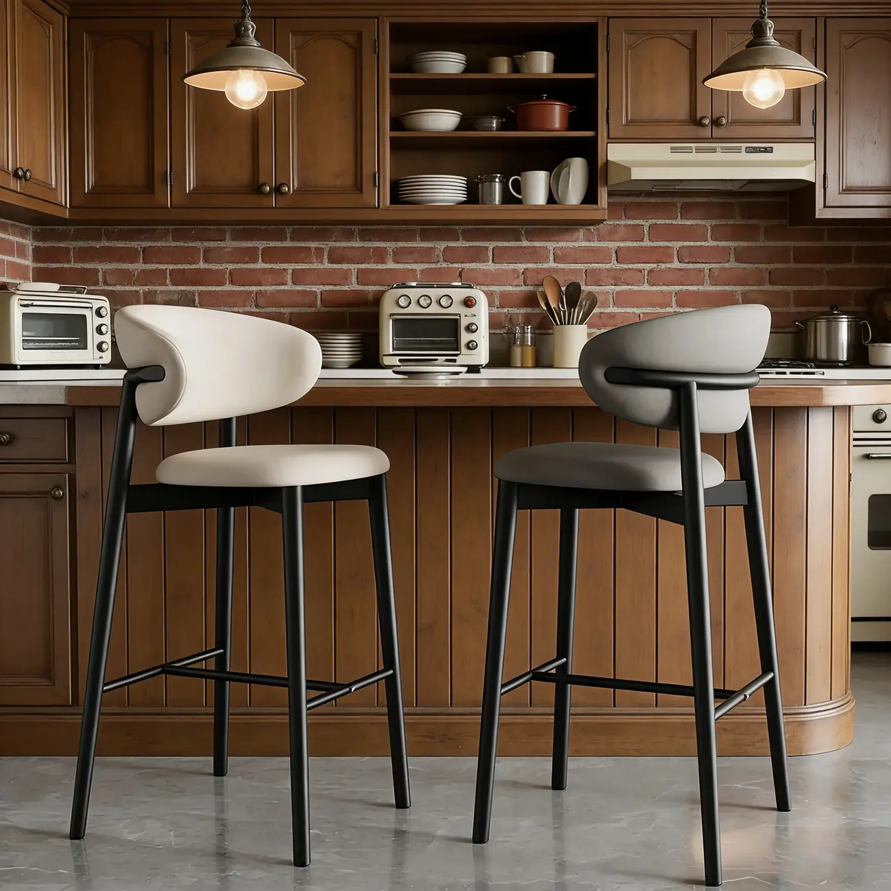 Art Deco Low Back Counter Height Leather Bar Stool Image - 2 | homeyfad