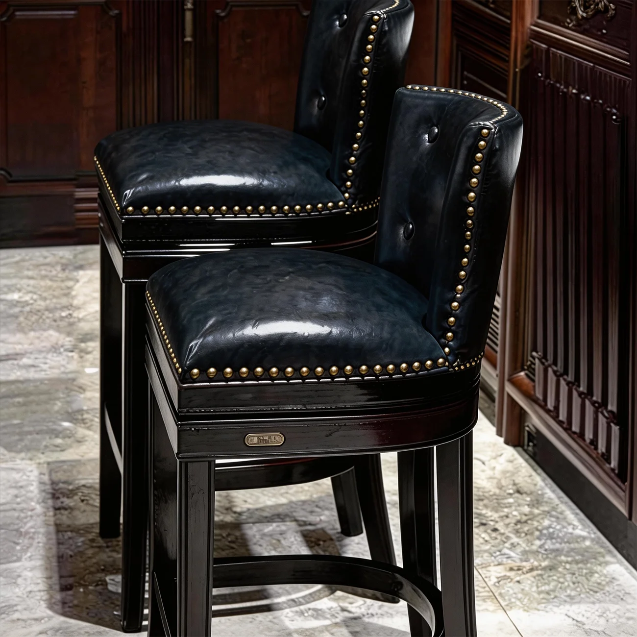 Solid Wood Genuine Leather Swivel Bar Stool Image - 8 | homeyfad