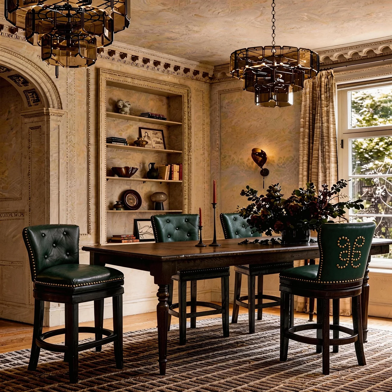 Solid Wood Genuine Leather Swivel Bar Stool Image - 2 | homeyfad