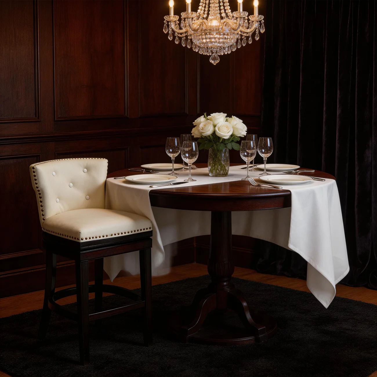 Solid Wood Genuine Leather Swivel Bar Stool Image - 4 | homeyfad