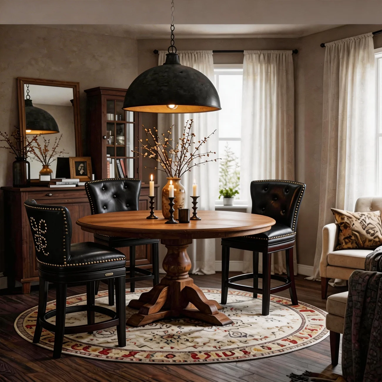 Solid Wood Genuine Leather Swivel Bar Stool Image - 5 | homeyfad