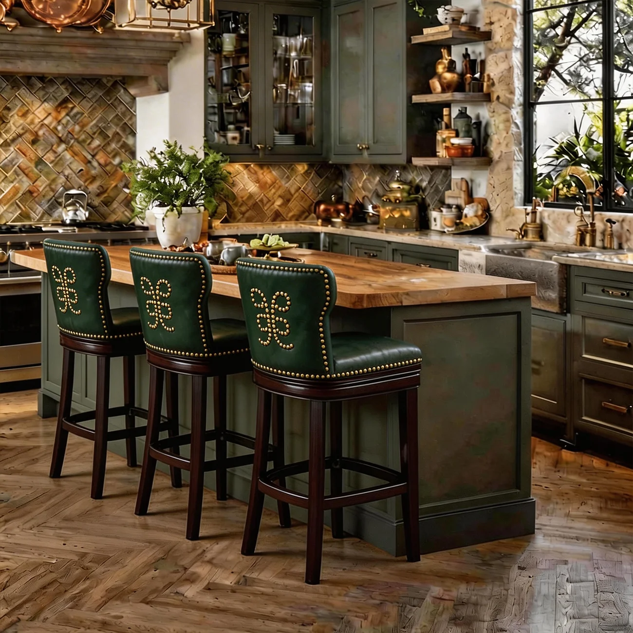 Solid Wood Genuine Leather Swivel Bar Stool Image - 7 | homeyfad