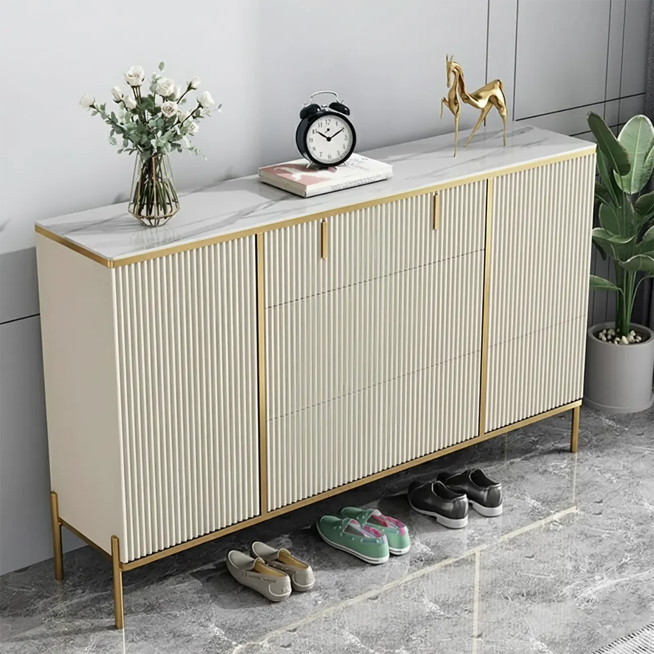 Glam Light Coffee Wood Entryway Shoe Cabinet Image - 4 | homeyfad